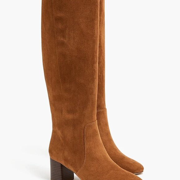 J. Crew Factory Knee High Heeled Boots Women's Size 9 Warm Brandy NEW Faux Suede - Picture 1 of 10